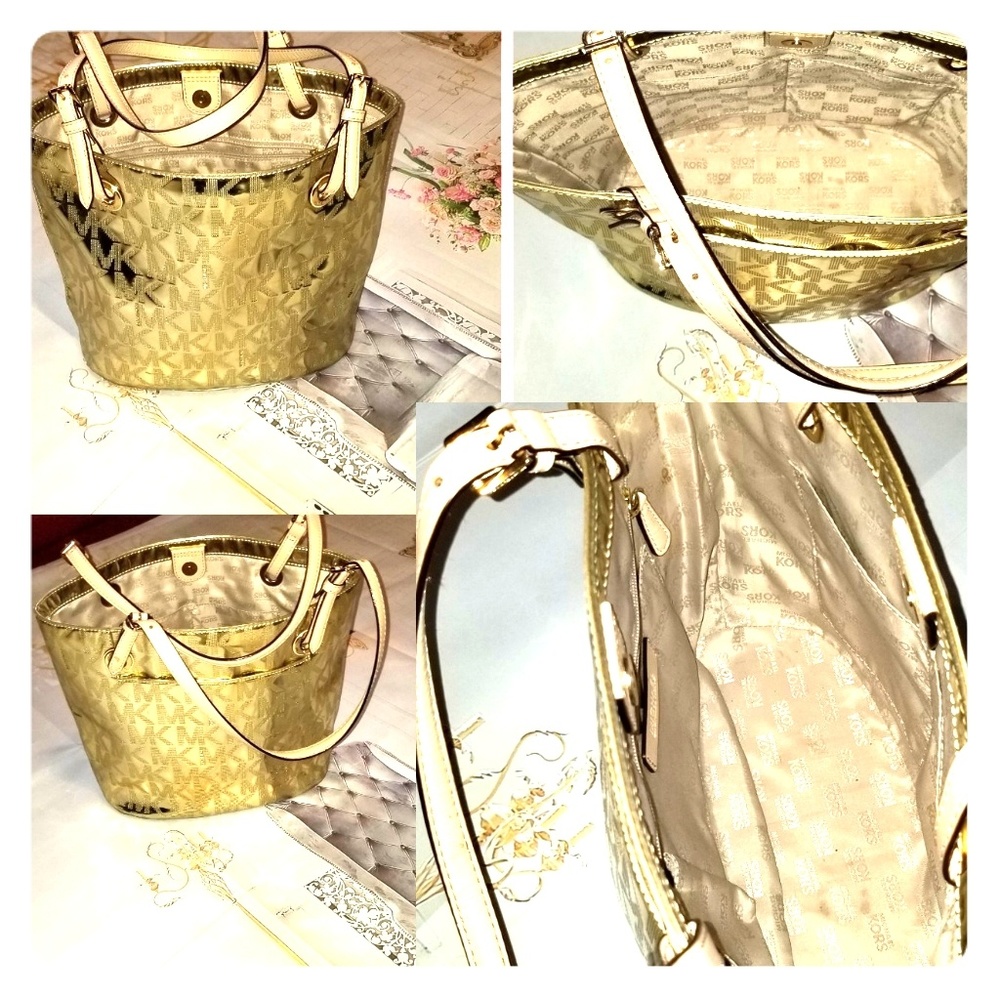 💥SOLD💥MICHAEL KORS GOLD JET SET LOGO TOTE💎